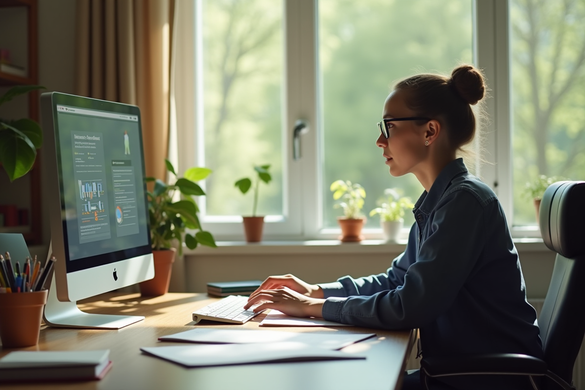 Enseignant seul utilisant une plateforme académique à domicile