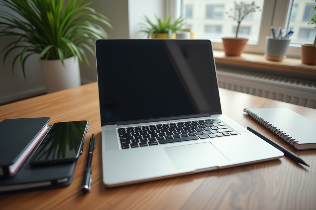 Espace de travail avec tablette smartphone et carnet