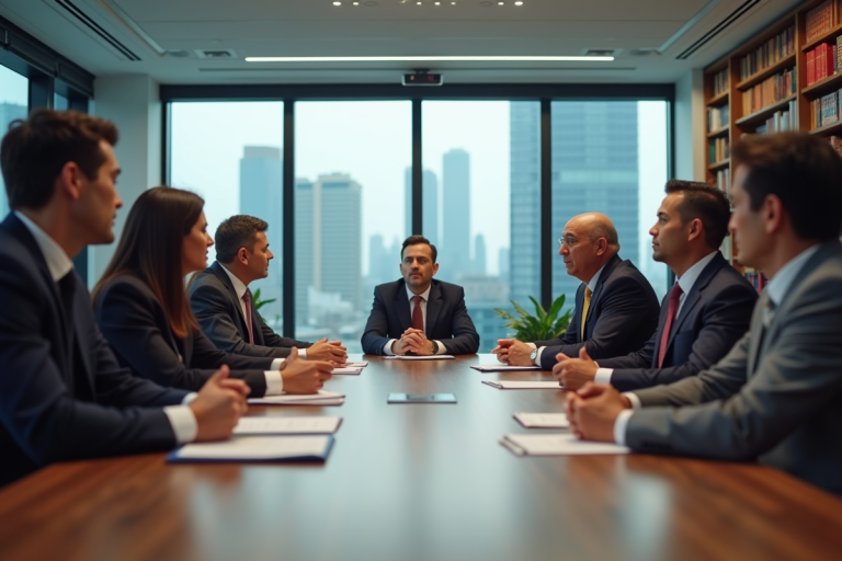 Groupe de professionnels autour d'une table en réunion
