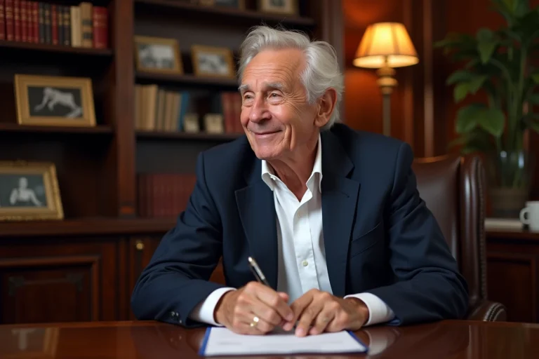 Homme senior élégant en studio avec sourire naturel