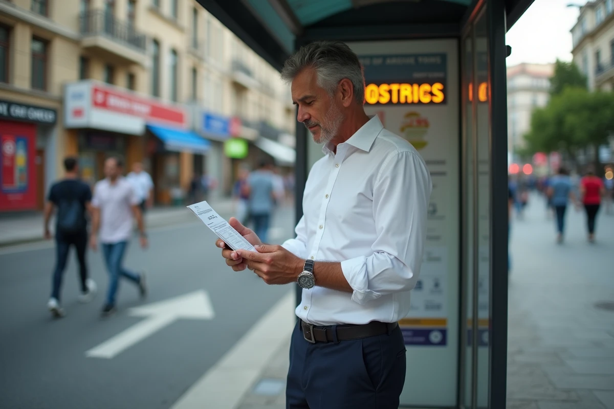 Homme vérifiant bulletin de salaire dans la ville