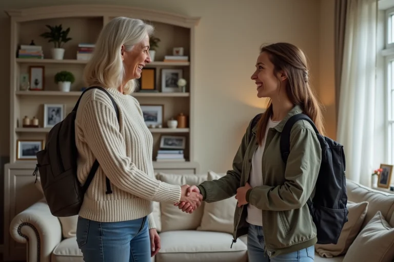 Hôte britannique accueillant une adolescente française chaleureusement
