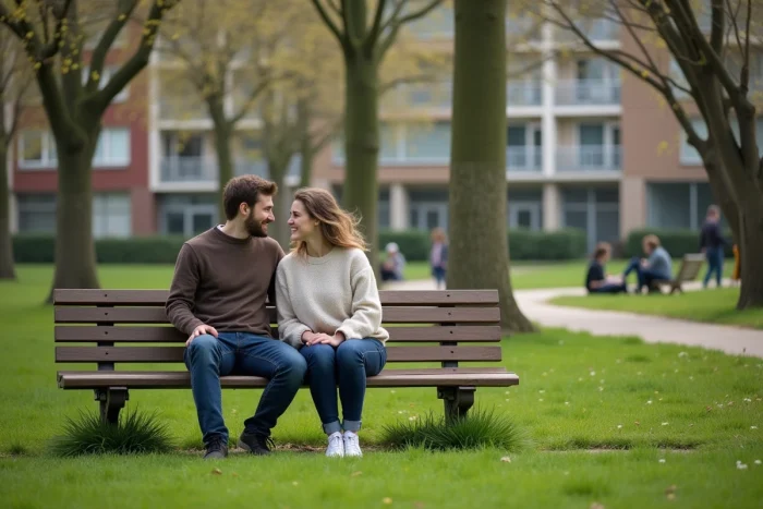 Couple profitant d'un parc verdoyant et bien entretenu à Bagneux, symbole du cadre de vie agréable de la ville