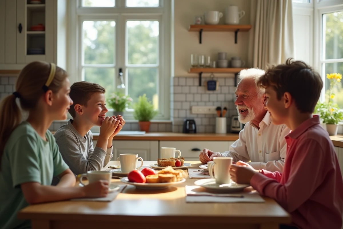 Famille britannique partageant un petit déjeuner convivial