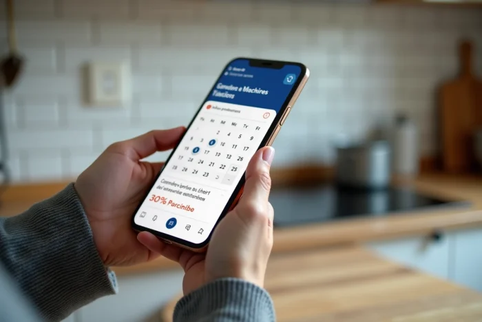 Mains tenant un smartphone affichant la prise de rendez-vous pour la collecte d'encombrants à Paris