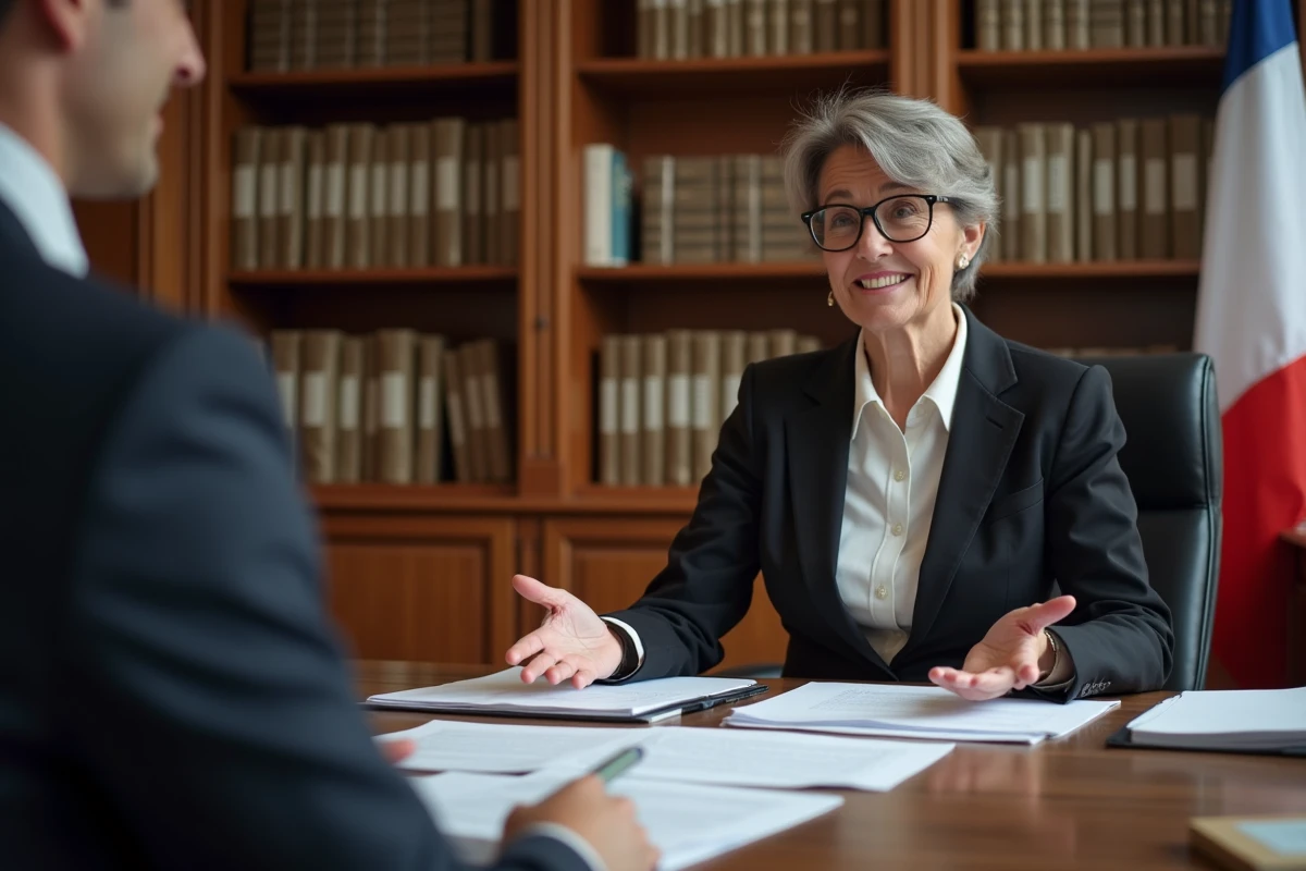 Secretaire municipale expliquant des papiers dans un bureau